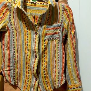 Anthropologie Embroidered Boho Aztec Top Blouse w/Wool Sz 4 perfect condition